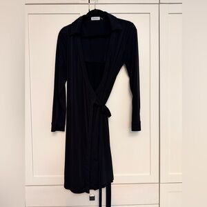 Calvin Klein Black Wrap Robe with Self-Tie Waist